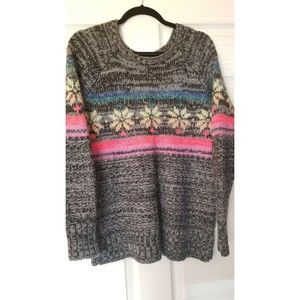American Eagle Womens Jegging Sweater Gray Snowflake Fair Isle Knit Wool Blend M